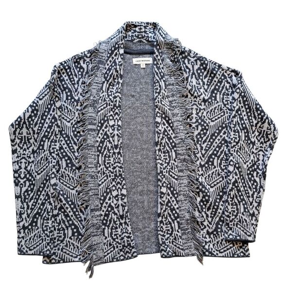 Lucky Brand Shawl Collar Western Boho Open Front Cardigan Small Gray Multi NWT - Picture 4 of 14